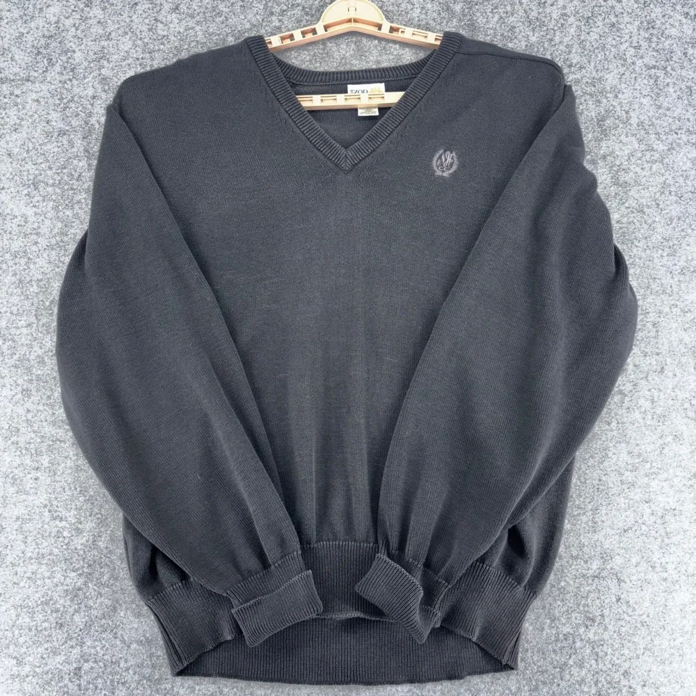 Izod Club Mens XXL V-Neck Sweater 100% Egyptian Cotton Gray Made in USA Vintage